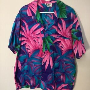 Hilo Hattie Blouse 3XL Tropical Floral Hawaii Button Up Single Stitch Vintage